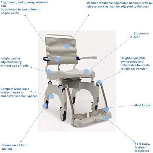 Aquatec Ocean Ergo XL Shower and Commode Chair with Collection Pan, Lid and Pan Support Guide Rail, OCEANERGOXL