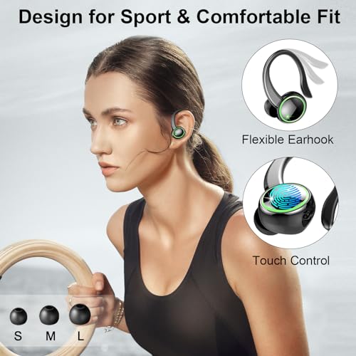 Wireless Earbuds, Bluetooth 5.4 Headphones Sports, 50H Playback Over-Ear buds with ENC Noise Cancelling Mic
