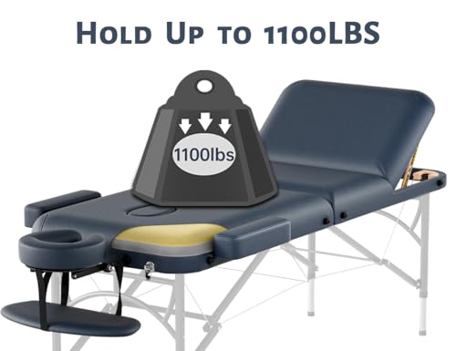 Professional Massage Table Portable 3 Fold Premium Memory Foam Aluminium Leg Hold Up to 1100LBS 8 Heights Adjustable with Carrying Bag Black