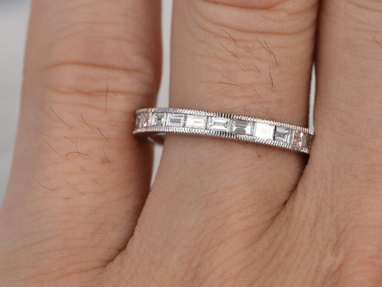 2ct Baguette Cut Moissanite Wedding Band Channel Set Eternity White Gold Plated
