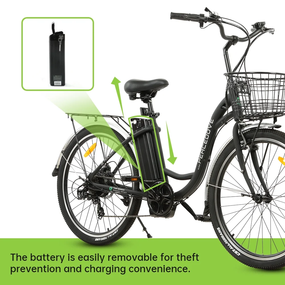 ECOTRIC Electric City 350 W Motor Cruiser Bicycle 26" 20 MPH Cityscape with Basket Removable Lithium Battery Step Through E-bike Commute for Adult