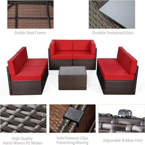 U-MAX 7 Piece Outdoor Patio Furniture Set, PE Rattan Outdoor Wicker Sectional Furniture Chair Set with Cushions and Tea Table