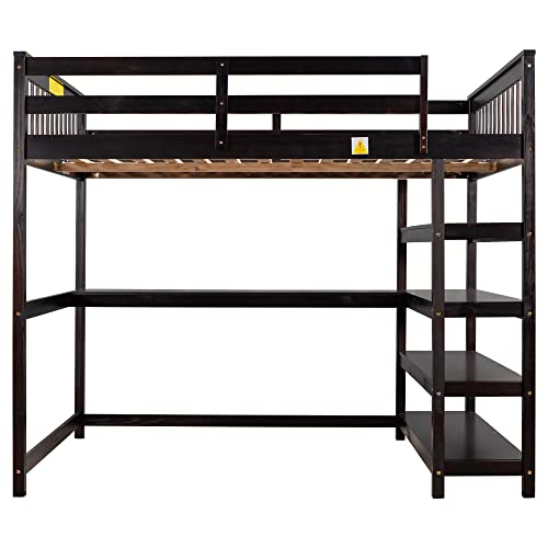Harper & Bright Designs Full Loft Bed with Desk and Wardrobe,Solid Wood Loft Bed Frame Full with Storage Drawers for Kids Teens Adults