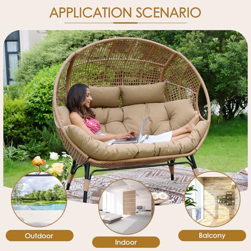NICESOUL Stationary Egg Chair Indoor Outdoor Wicker Oversized Thick Cushions Egg Shaped Loveseat Chair