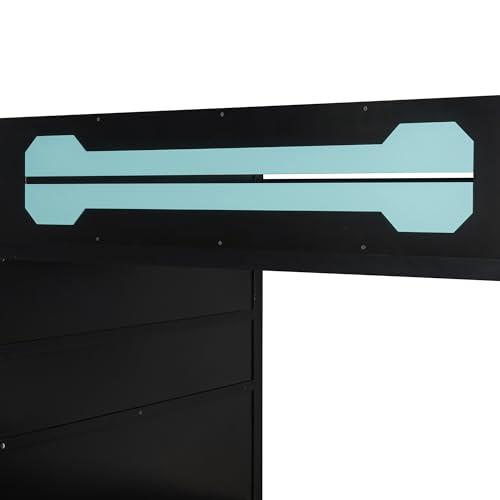 Gaming Bed with Desk,Wardrobe,Ample Storage Space,and RGB LED Light, Full Size Wood Loft Bed for Kids Bedroom (Cloud Blue/K)