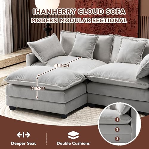 Ihanherry 111.4" U Shaped Modern Cloud Sofa Modular Sectional Couch with 2 Ottoman, 5-Seat Chenille Deep Seat Sofa with Pillow for Living Room