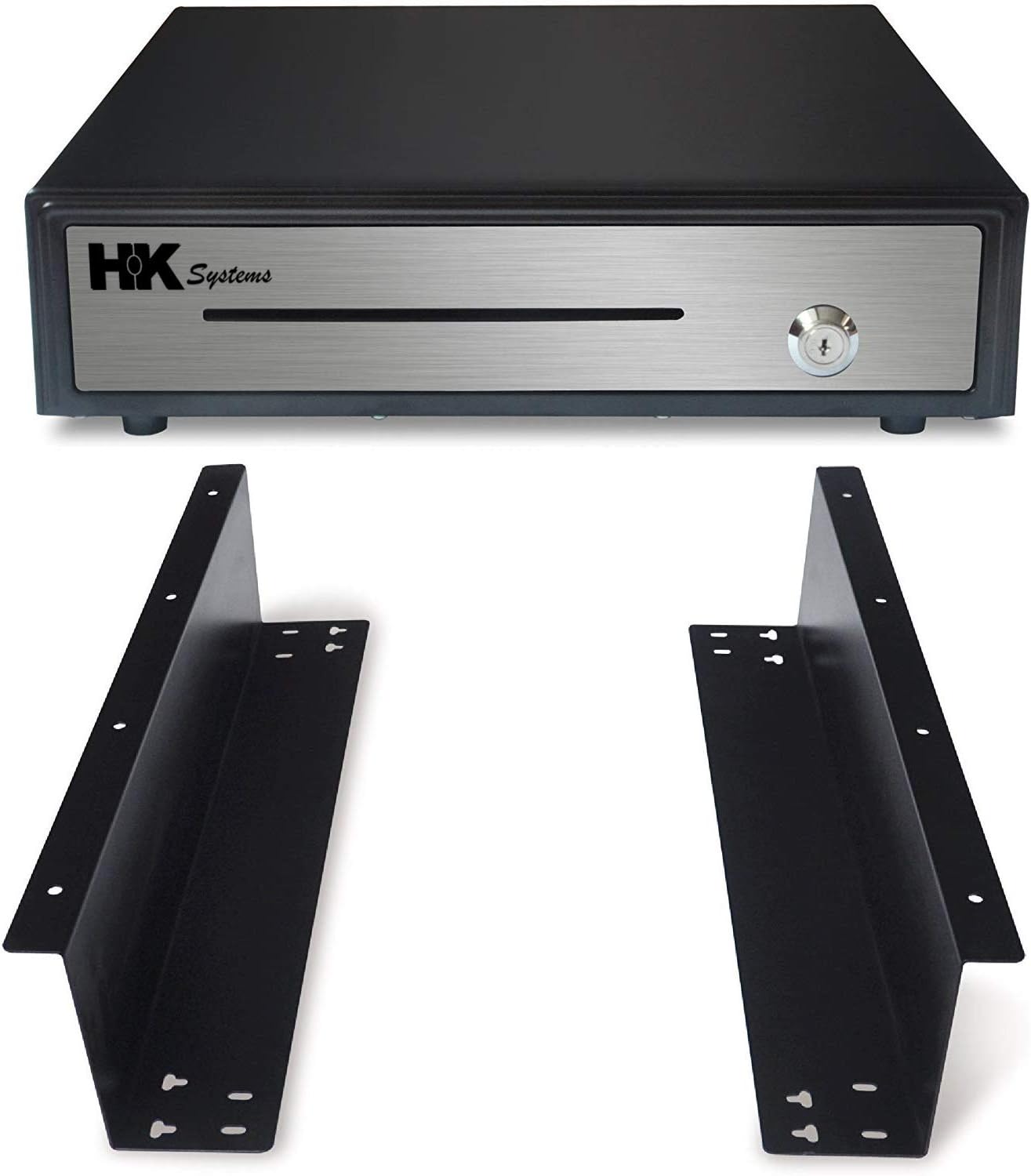 HK SYSTEMS 13 Heavy Duty Black Push Open Cash Drawer, 4B5C with Under Counter Mounting Metal bracket