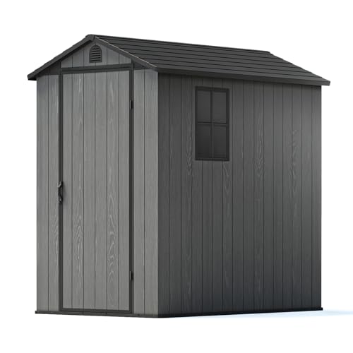 Patiowell 4 x 6 FT Plastic Shed for Outdoor Storage, Resin Shed with Window and Lockable Door for Garden, Backyard, Tool Storage Use, Easy to Install