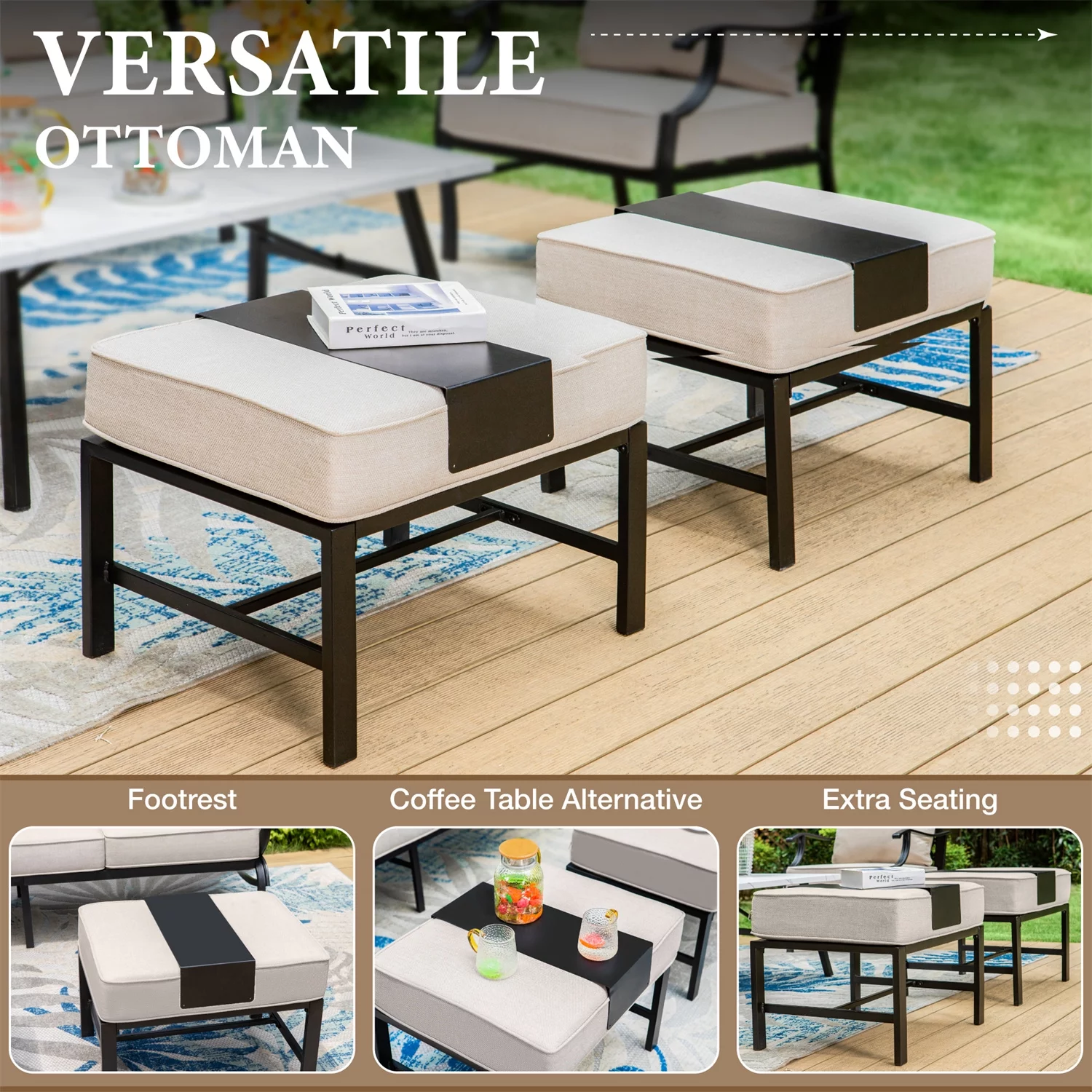 MF Studio 9-Seat Patio Conversation Set Metal Outdoor Furniture Sofa Set for 9 Person Beige