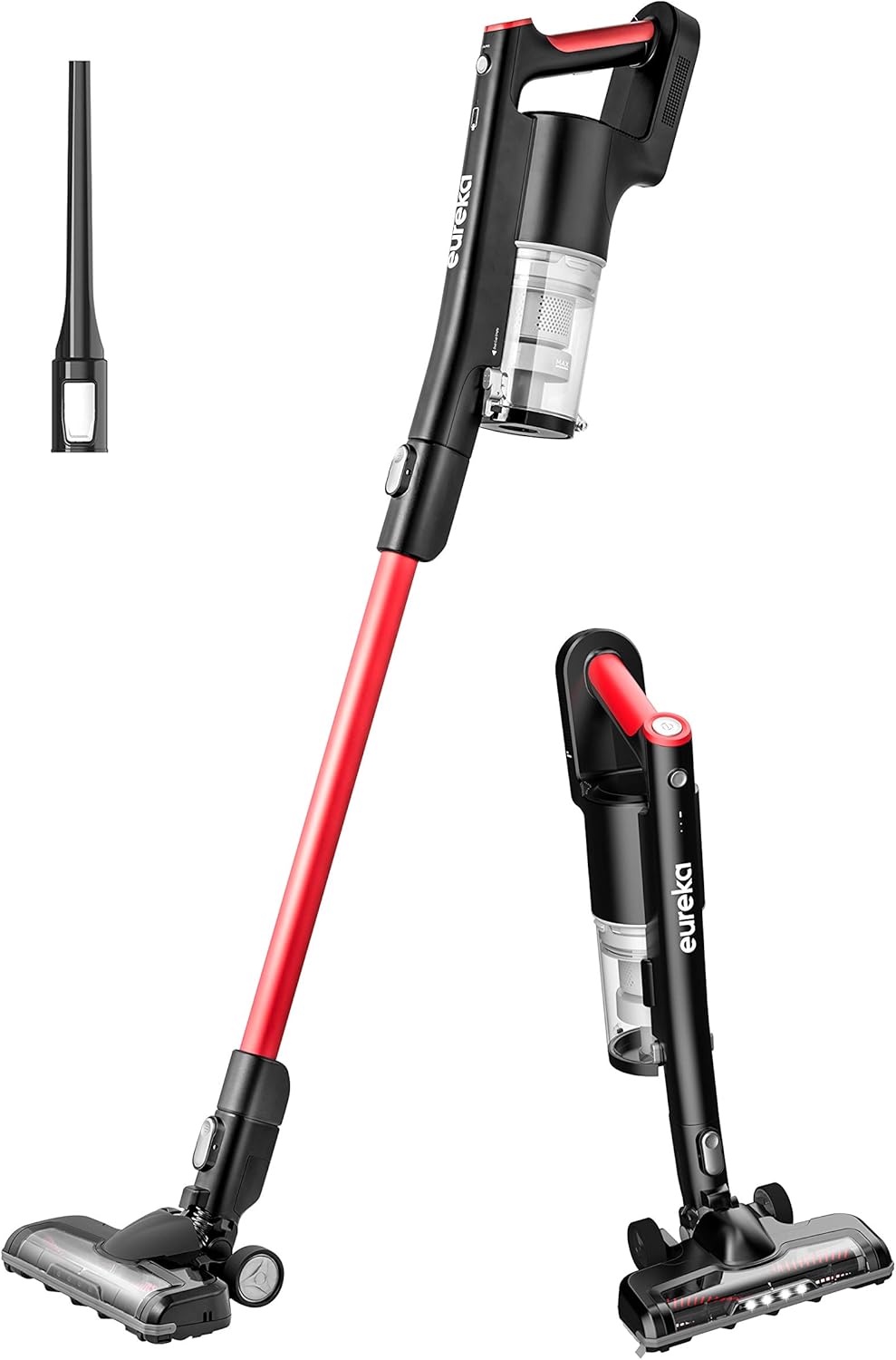 EUREKA Cordless Vacuum Cleaner, Hight Efficiency for All Carpet and Hardwood Floor LED Headlights, Convenient Stick and Handheld Vac, Basic Red