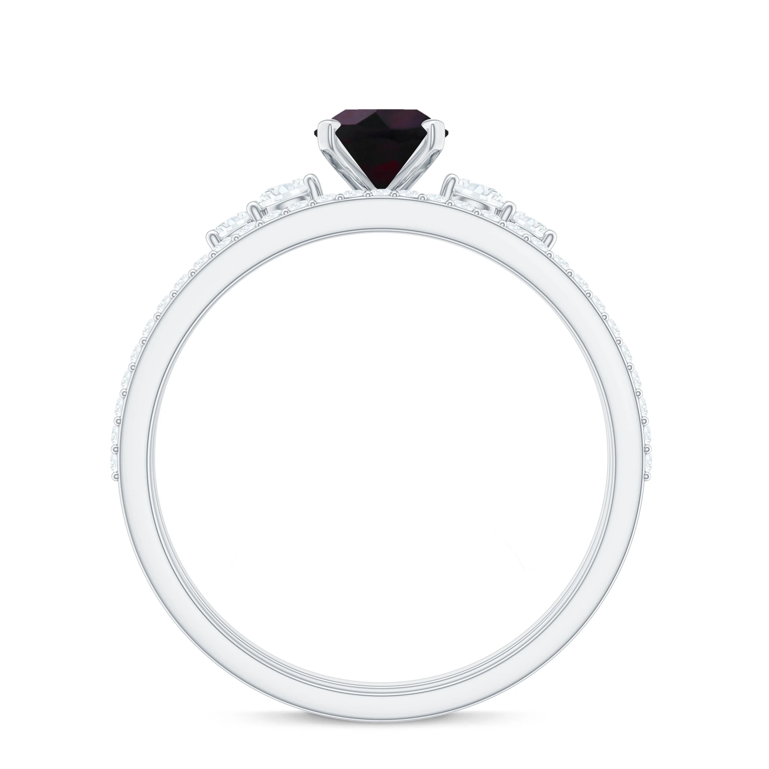 Oval Black Opal Solitaire Ring Set with Diamond for Women (5X7 mm, AAA Grade), 925 Sterling Silver, US 4.00