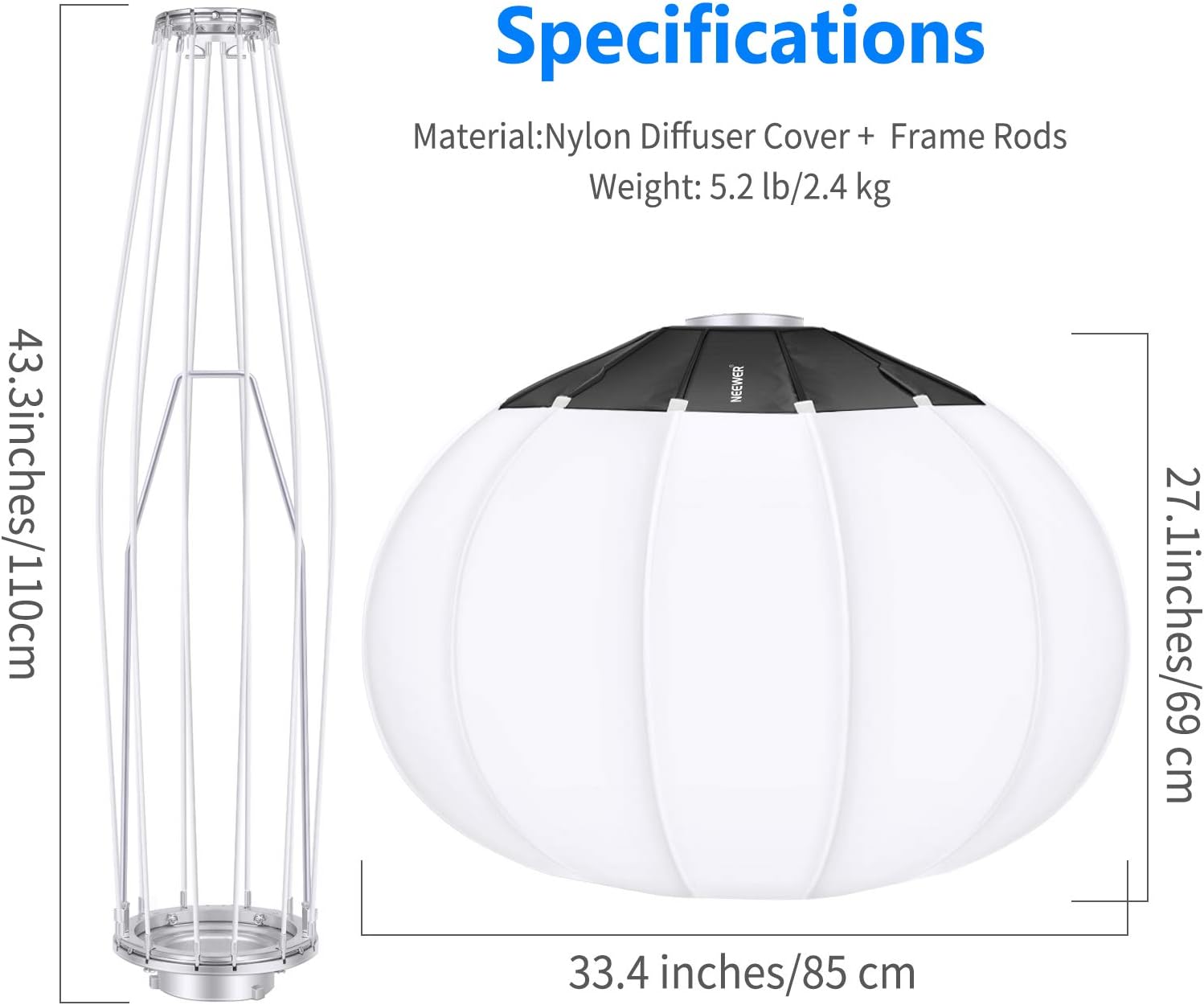 Neewer 34 inches/85cm Lantern Softbox Soft Light Diffuser with Skirt, Compatible with Neewer CB60 CB100 CB150, Aputure 300D II 120D