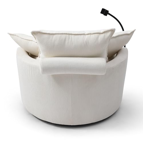360 Swivel Accent Barrel Chair with Storage Ottoman & Headrest