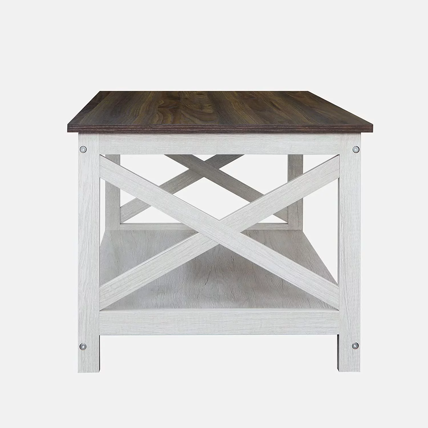 Coffee Table, Modern Farmhouse Wood Coffee Table with 2-Tier Storage, 40 Inch, Vintage White/Espresso