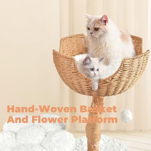 Modern Cat Tree, Wood Cat Tree Tower for Large Cats, Luxury Cat Condo with Scratching Posts and Flower Platforms, Cat Furniture by Easyego