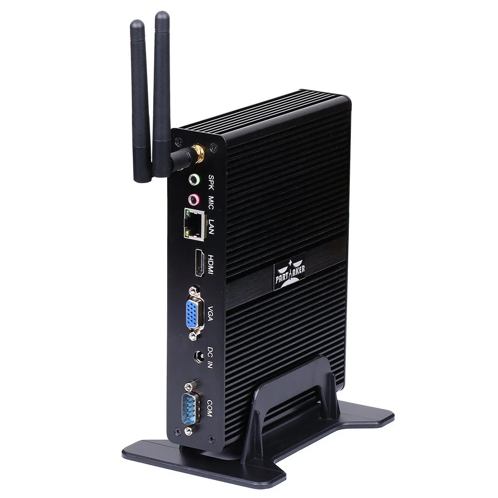 PARTAKER Fanless Mini PC,Desktop Computer,Kodi Box,with 2*COM Intel Celeron J1800,(Black), P6,8G RAM 512G SSD,Windows 10 Pro/Linux Ubuntu