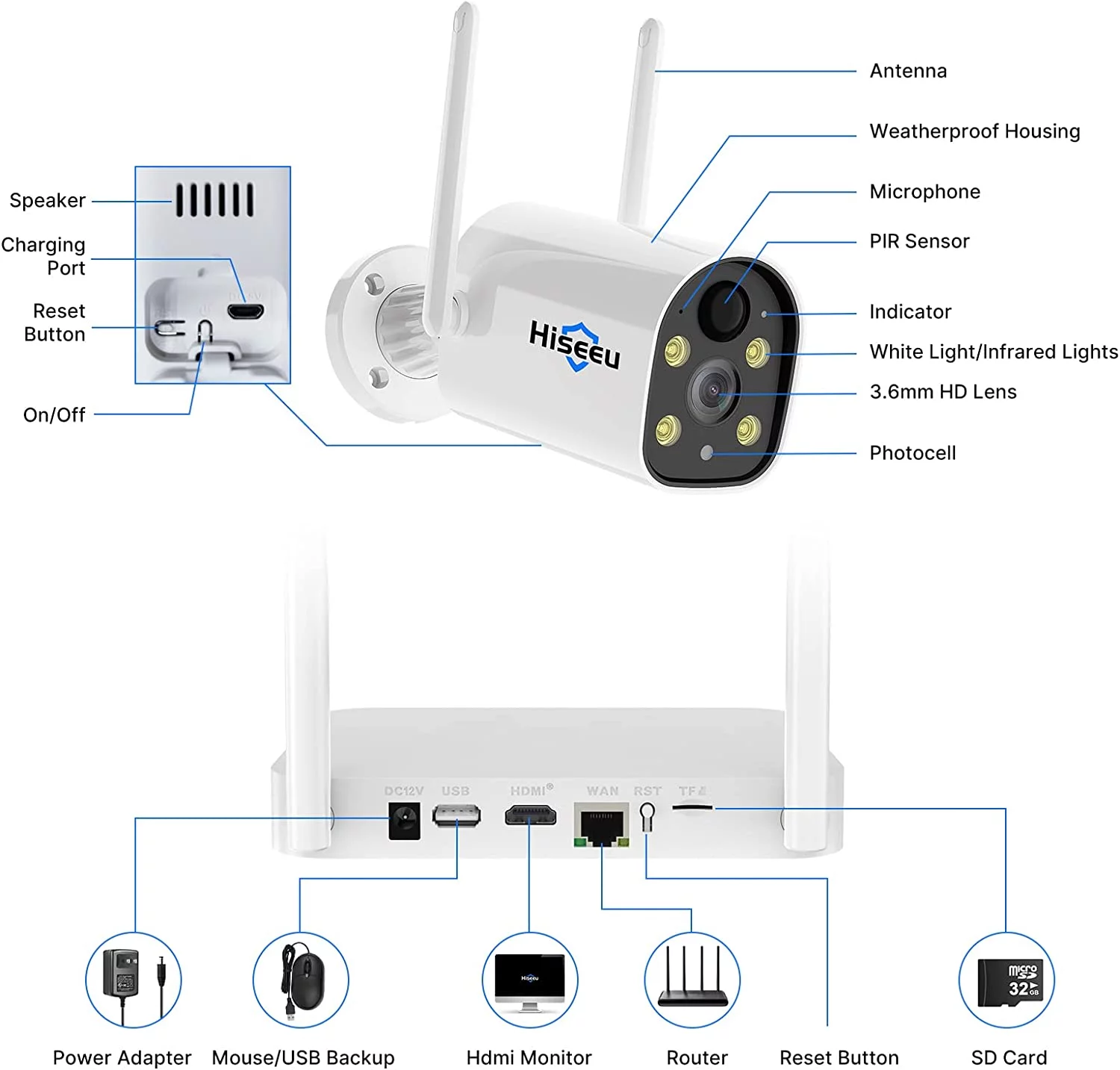 Hiseeu Solar Battery Powered Wireless Security Camera System,100% Wire-Free 4-Cam Kits,2K HD, Spotlight, Color Night Vision, 2-Way Audio, PIR