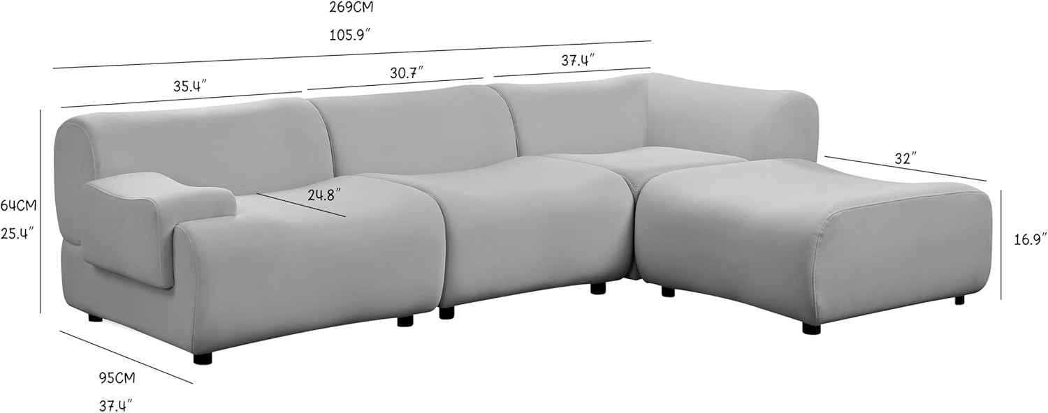 105.9'' Luxury Modern Sectional Curved Sofa - Contemporary Design, Plush Comfort, Curved Couch for Living Room, L-Shape Right Chaise (Orange)