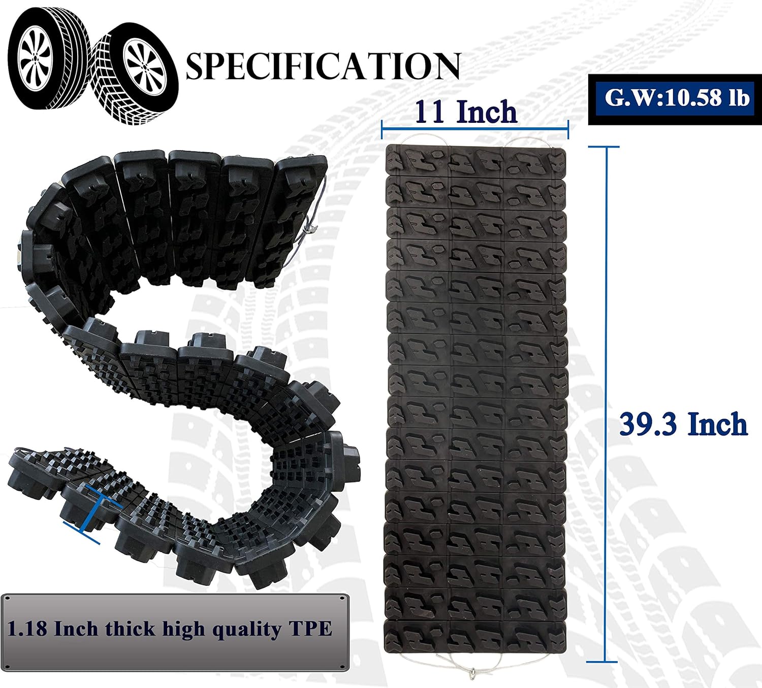 TARKII Tire Traction Mats, Two 39.3 Inch Portable Emergency Caterpillar Bands to Get Your Vehicles Unstuck in Snow, Mud and Sand