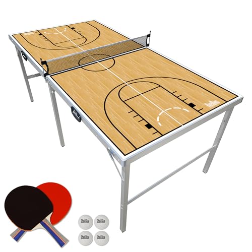 PartyLife 6 ft x 3 ft Ping Pong Table Tennis Table | Mid-Size Portable Folding Indoor Outdoor Ping Pong Table Tennis Table w/Optional LED Lights |