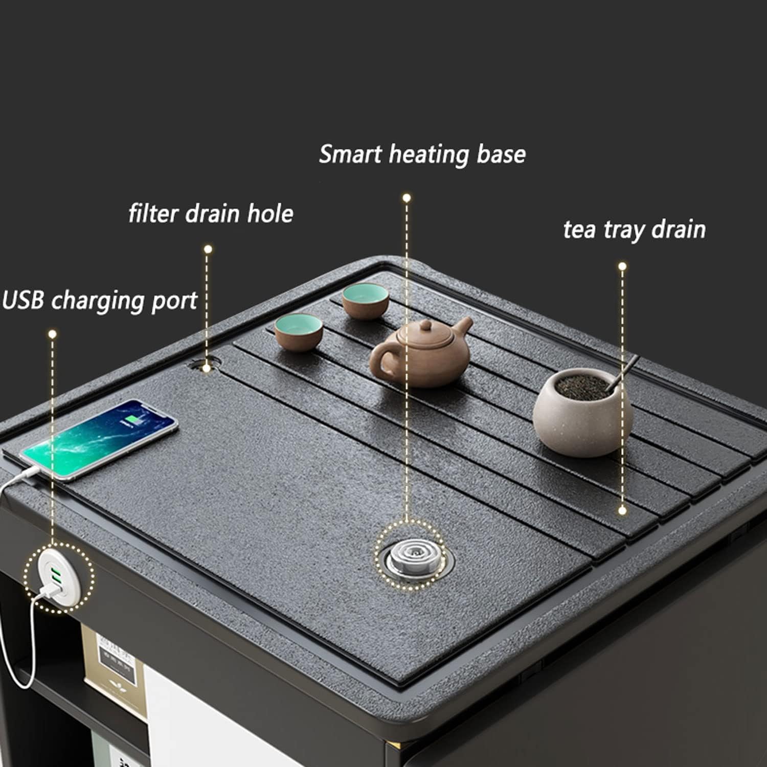 Coffee Table Smart Mobile Tea Table,Folding Dining Table Mobile Tea Cart with 3 USB Charging Ports,Hidden Compartment and Storage Shelf