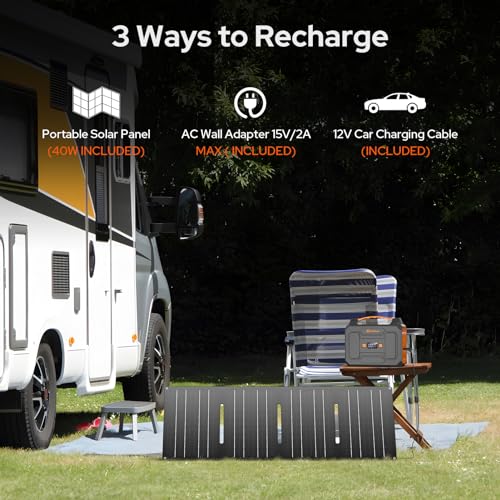 Portable Power Station with Foldable 40W Solar Panel, 100W Solar Powered Generator with Panels