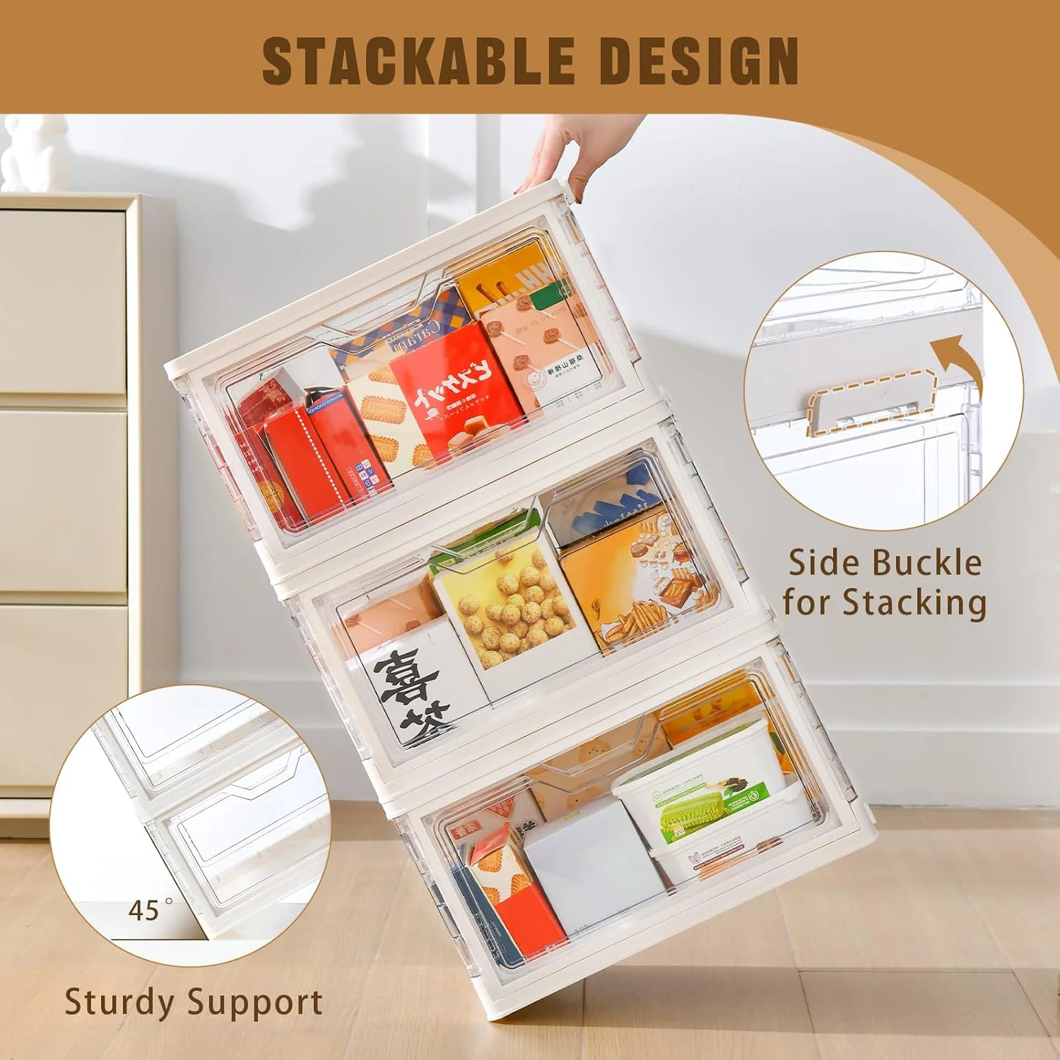 6 Pack Closet Organizers and Storage,Clear Stackable Plastic Storage Bins with Lids Magnetic Doors,Clothes Organizers and Storage