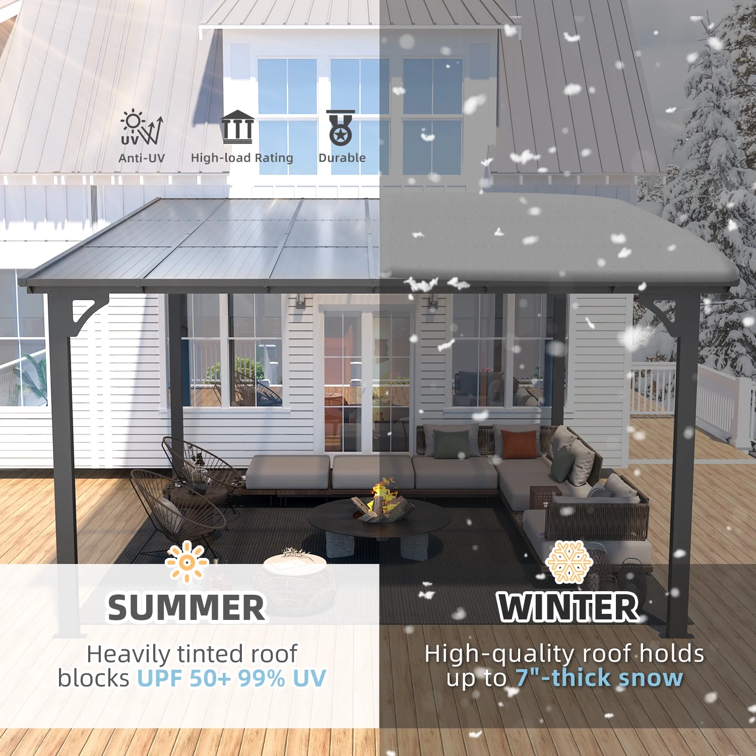 AECOJOY 12' x 12' Hardtop Gazebo Outdoor Aluminum Pergola ​For Garden, Patio, Backyard-​Gray