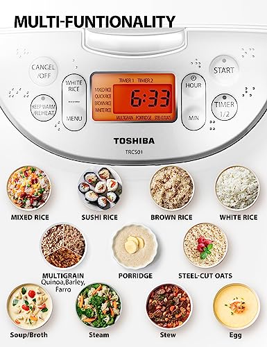 Toshiba Rice Cooker 6 Cup Uncooked – Japanese Rice Cooker with Fuzzy Logic Technology, 7 Cooking Functions, Digital Display