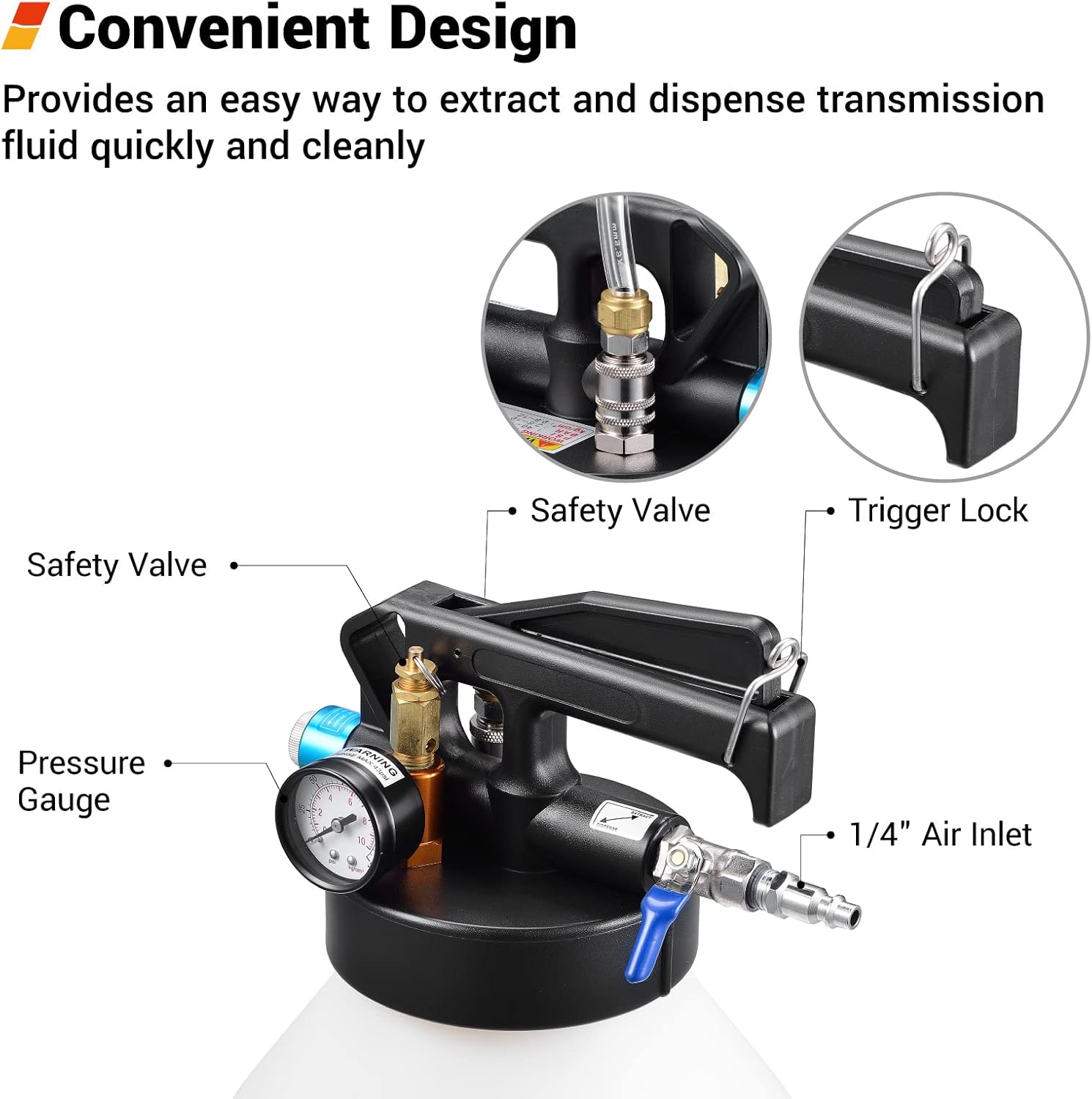 EWK Patented 6L Automatic Transmission Fluid Pump Fluid Evacuator and Dispenser for ATF Filler System with 8 Adapters