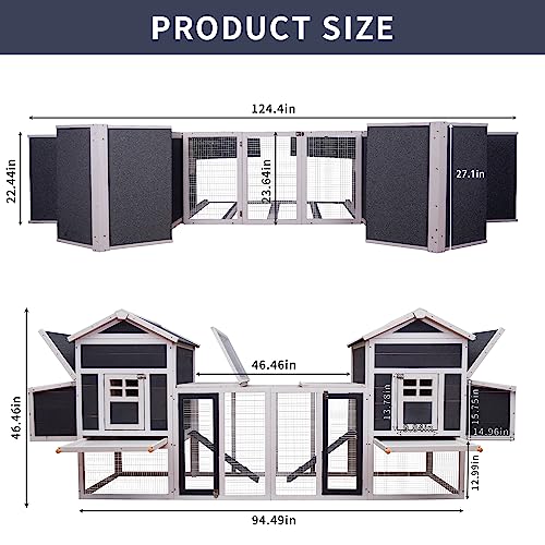 Outdoor Chicken Coop for 8 Chickens, 2025Upgraded Portable Wooden Hen House with Nesting Boxes, Chicken House, Chicken Run Cage