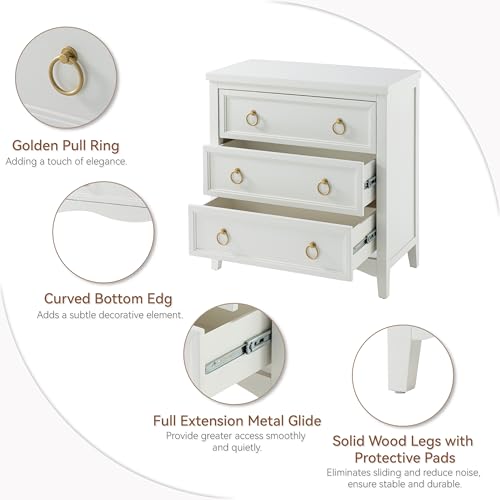Farmhouse 3-Drawer Dresser, Fully-Assembled French Country Chest of Drawers with Embossed Geometric Lines, Rustic Dresser for Bedroom, Living Room