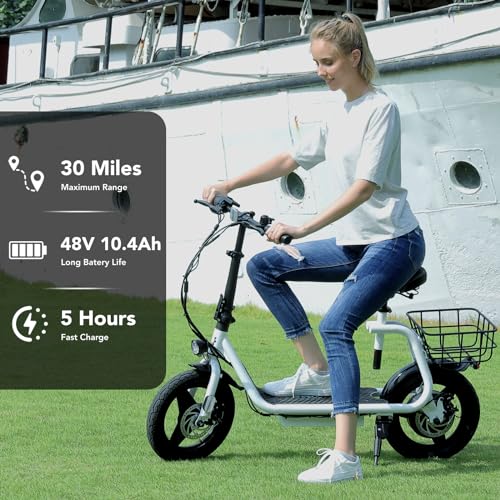 Caroma Peak 500W/800W/1200W Electric Scooter with Seat 14" Tire, 30 Miles Range 20MPH Max Speed, Foldable Electric Scooter for Adults 300 LBS Max Load