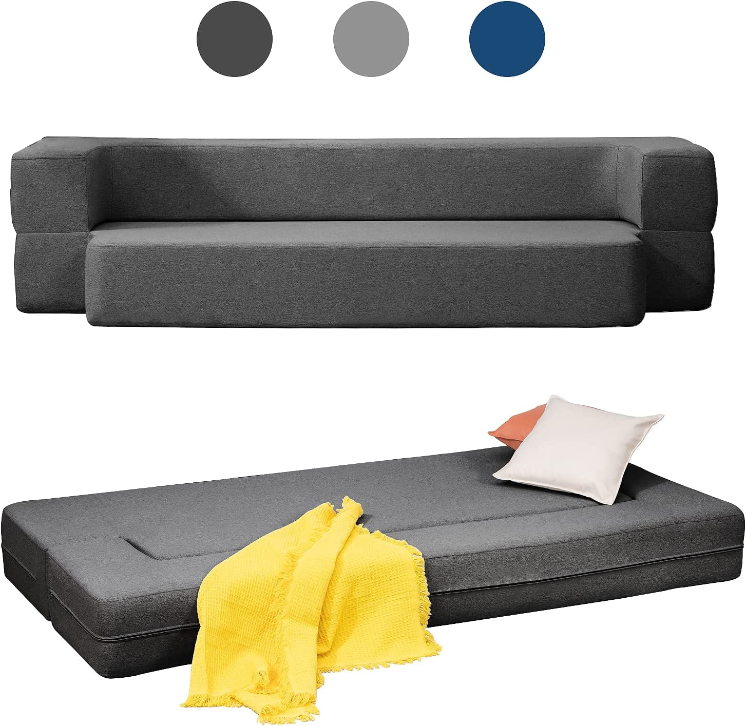 Mjkone Folding Queen Size Sleeper Sofa Bed,Convertible Couch Bed,Floor Foam Mattress, Linen Fabric