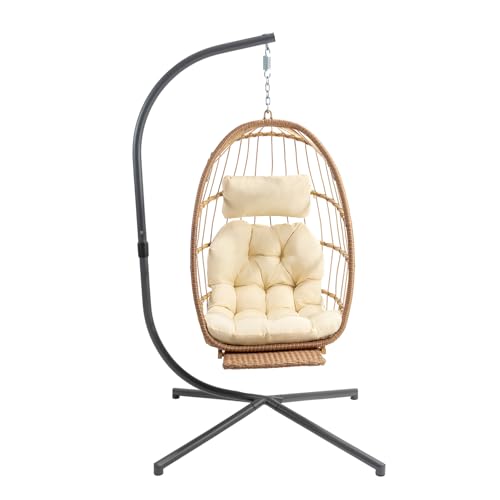 Yechen Hanging Egg Chair with Stand and Footrest for Indoor Outdoor
