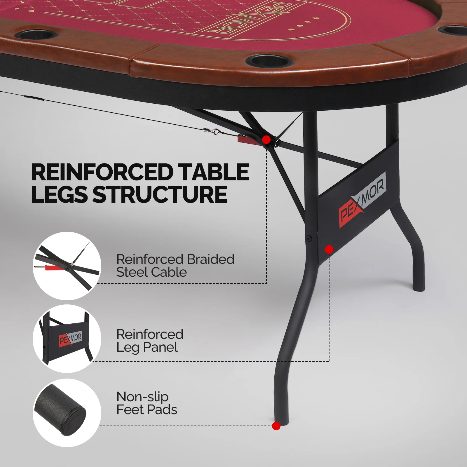 PEXMOR Foldable 10 Player Poker Table, Folding Casino Table Texas Holdem Poker Table