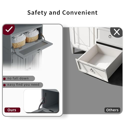ChooChoo Bathroom Floor Storage Cabinet with Flip Glass Drawer, Freestanding with 2 Doors, Adjustable Shelf & 1 Open Storage for Living Room, Hallway