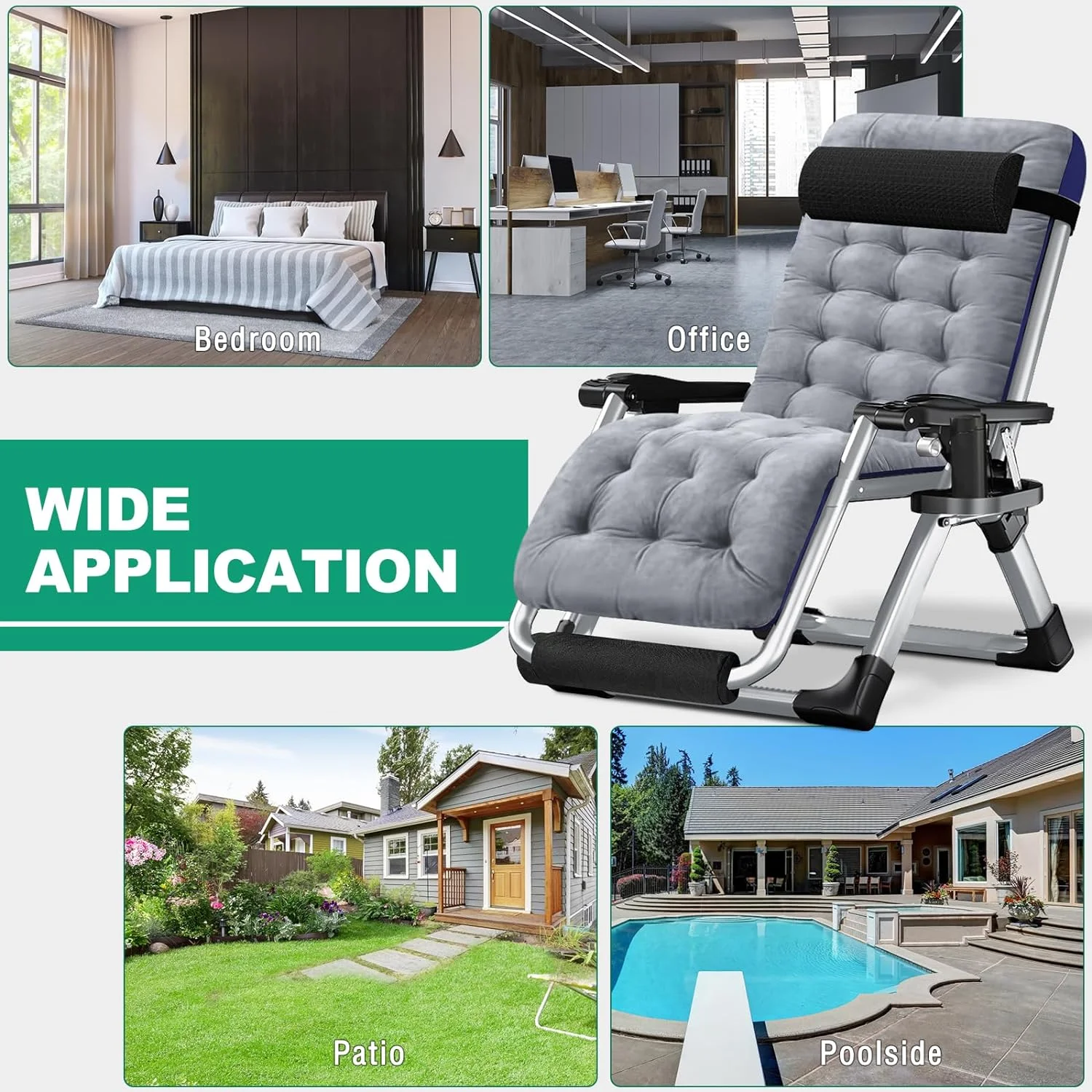 Slsy XL Zero Gravity Chair, Oversized XL Folding Reclining Lounge Chair with Removable Cushion & Tray for Indoor and Outdoor