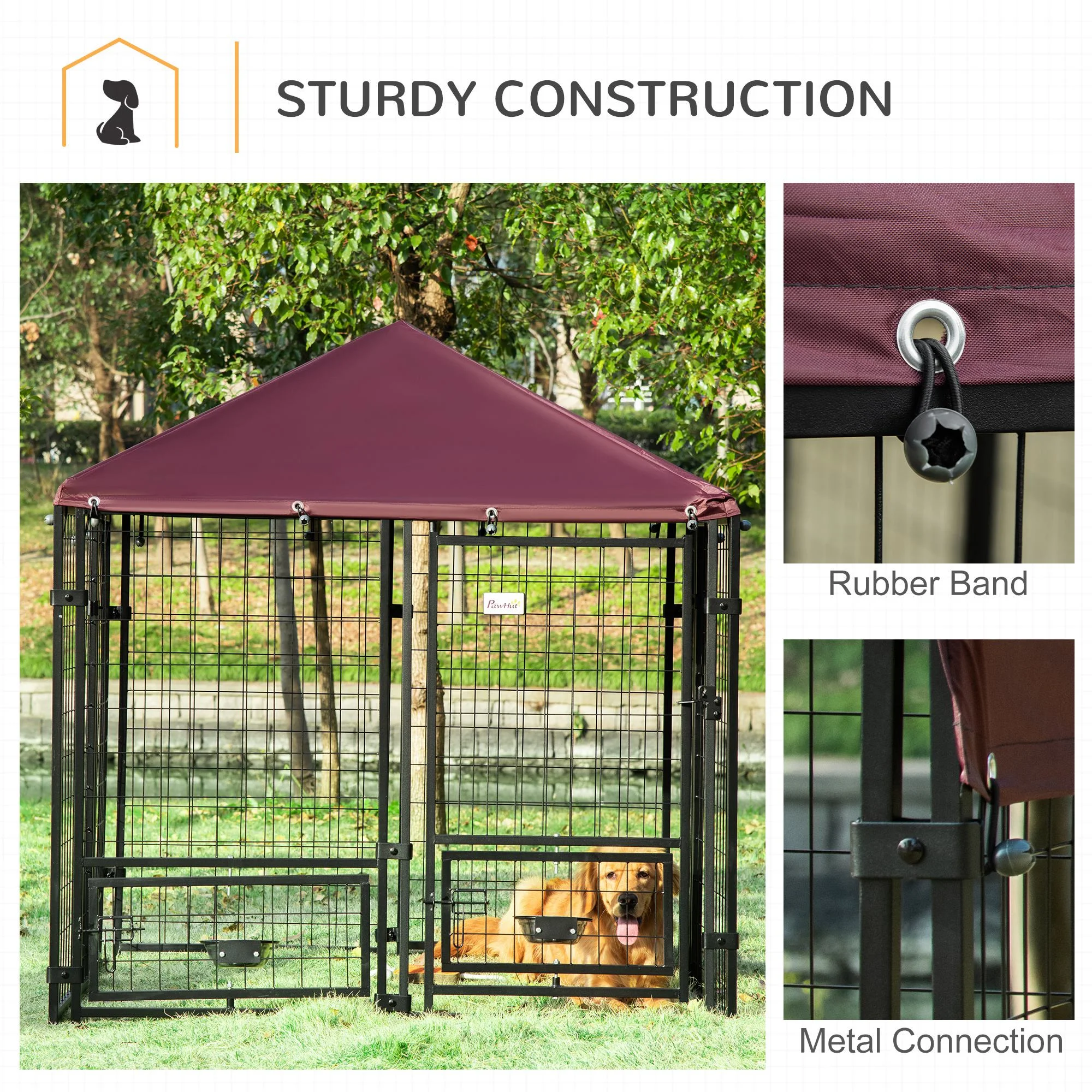 PawHut 5' x 5' x 5' Dog Kennel Outdoor with Rotating Bowl Holders, Walk-in Pet Playpen