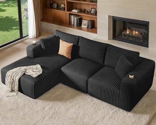 DURASPACE 108'' Modular Sectional Sofa, Cloud Boneless Couch with Deep Seat, Cup Holder, Memory Foam, Corduroy L Shaped Couch for Living Room Bedroom