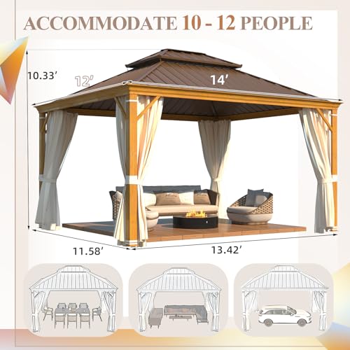 YOLENY 10' x 12' Hardtop Gazebo, Metal Gazebo with Aluminum Frame, Double Galvanized Steel Roof, Curtains and Netting Included
