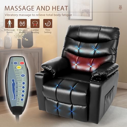 Himimi PU Leather Electric Power Lift Chair Recliners Massage with Heat and Massage, Adjustable Back Leg, USB Ports, Cupholders
