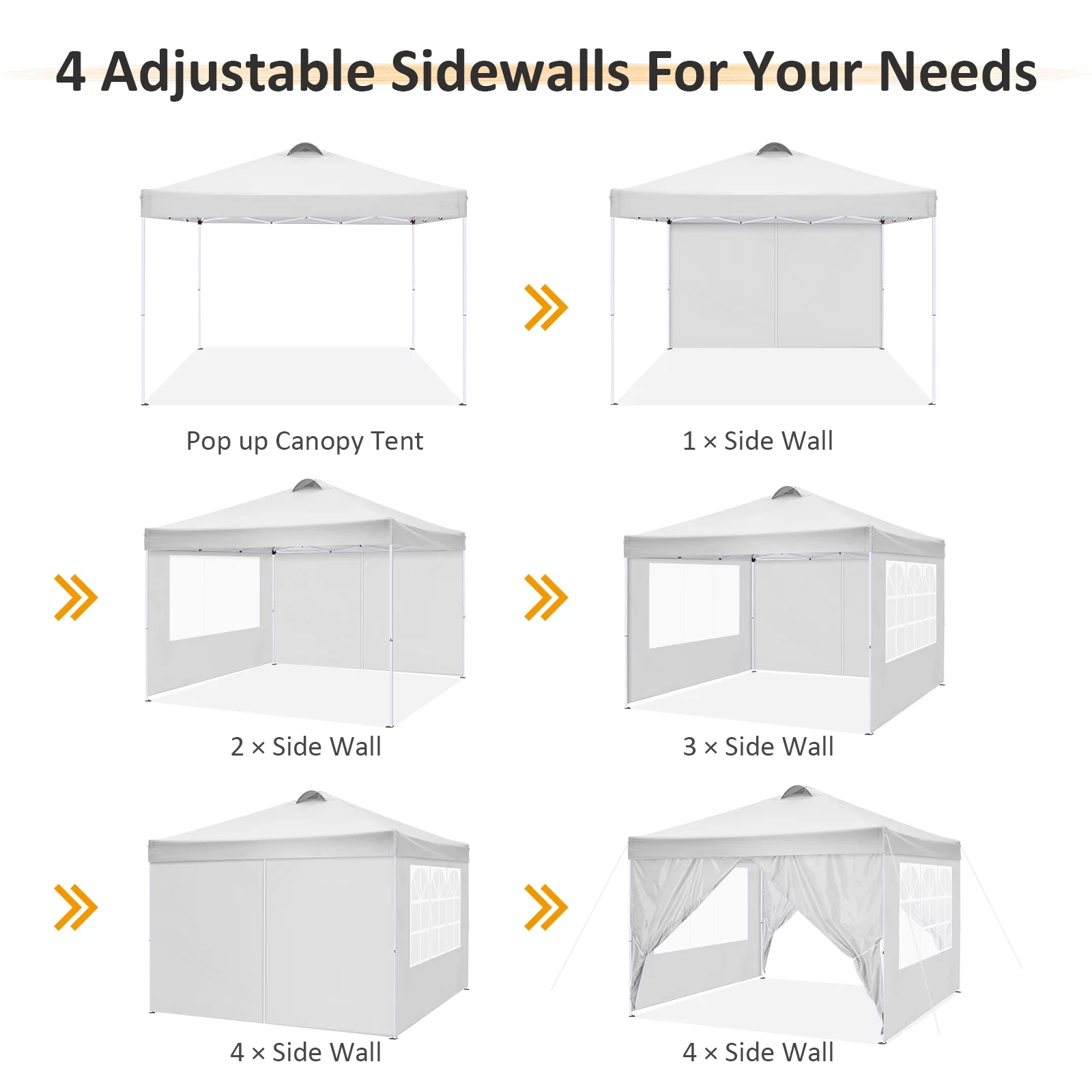 10'x10' EZ Pop Up Canopy with Top Vent, Large Commercial Tent, Waterproof and Sunproof with 4 Removable Sidewalls