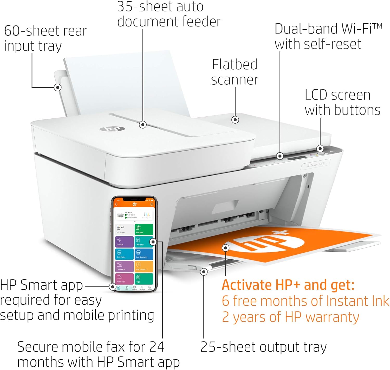 HP DeskJet 4155e All-in-One Wireless Color Printer, with bonus 6 months free Instant Ink with HP+ (26Q90A)