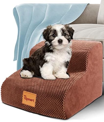Topmart High Density Foam Pet Steps 2 Tiers,11.8" High,Non-Slip Dog Stairs,Dog Ramp,Soft Foam Dog Ladder,Best for Dogs Injured,Older Cats