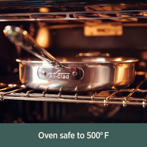 All-Clad D5 5-Ply Brushed Stainless Steel Fry Pan 8 Inch Induction Oven Broiler Safe 500F Pots and Pans, Cookware Silver