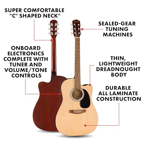 Fender FA-25CE Dreadnought Acoustic Electric Guitar, Beginner Guitar, with 2-Year Warranty