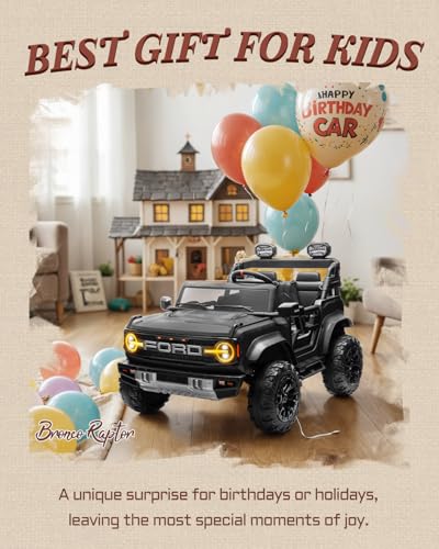 24V Ride on Toys for Big Kids, Licensed Ford Bronco Raptor 2 Seater Ride on Cars with Remote Control, Ride on Truck w/ 4-Wheeler Suspension, 3 Speeds