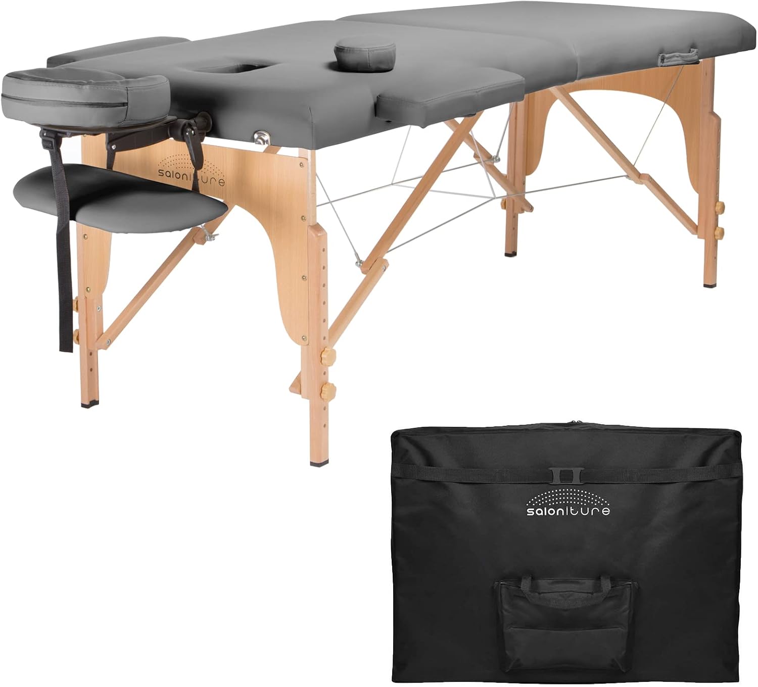 Saloniture Professional Portable Folding Massage Table with Carrying Case - Black