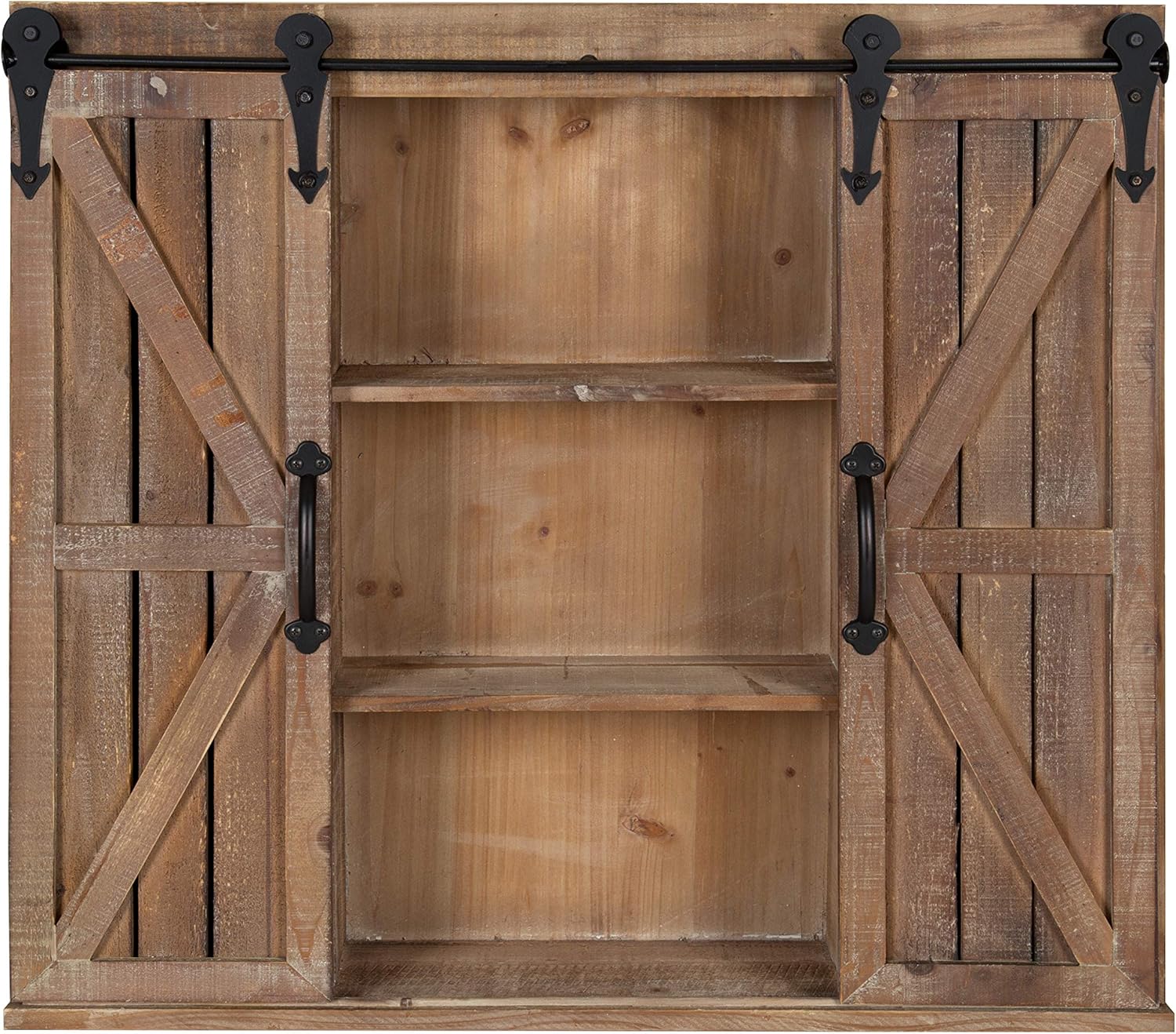Kate and Laurel Cates Decorative Wood Wall Storage Cabinet with Two Sliding Barn Doors, Rustic Gray